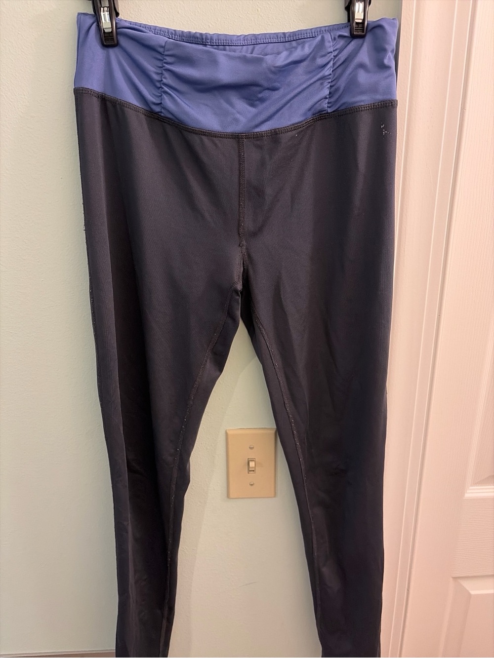 Danskin Now Black Leggings with Blue Waist Panel